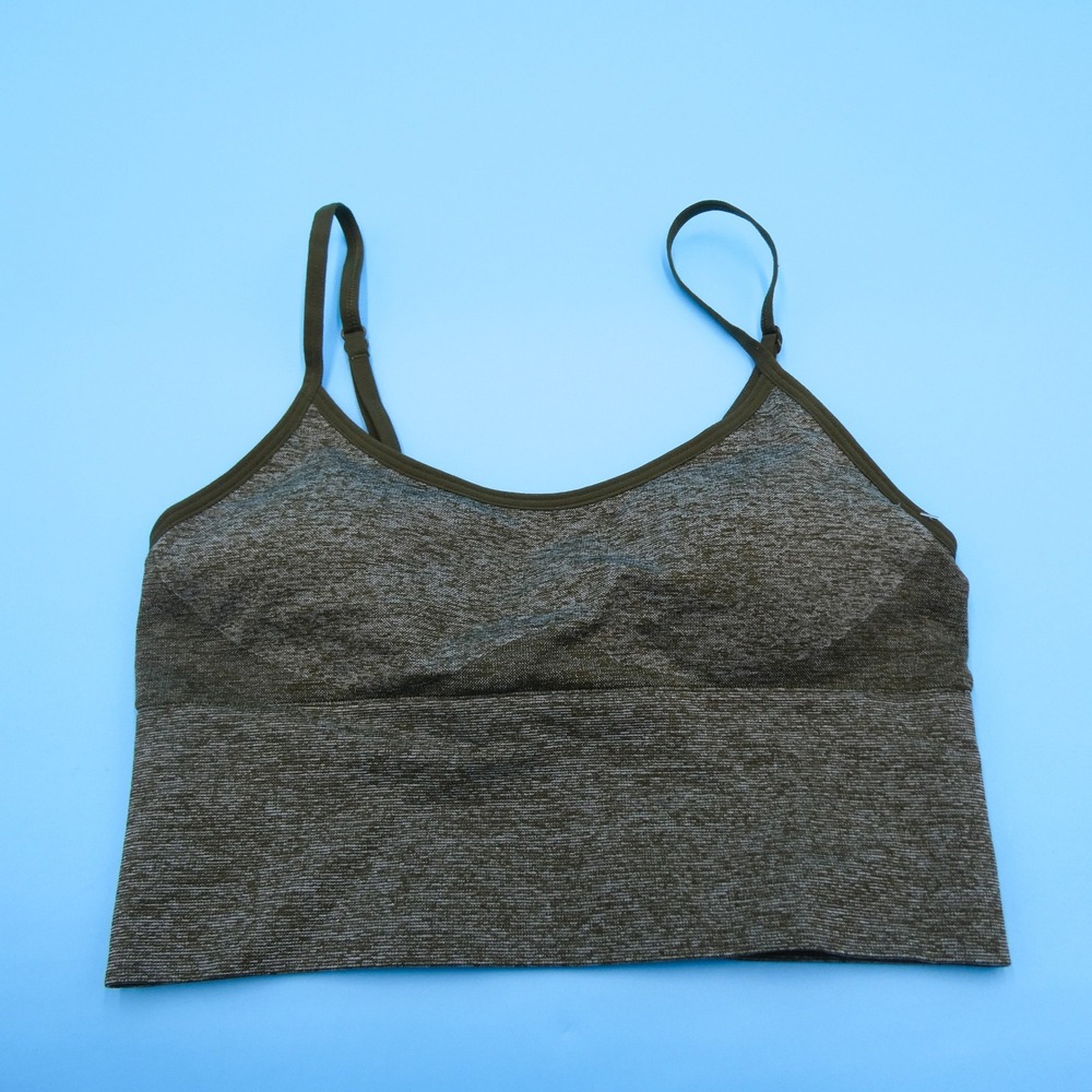 PINK Active Sports Bra Womens Small Seamless Lightly Lined Olive Green Polyester